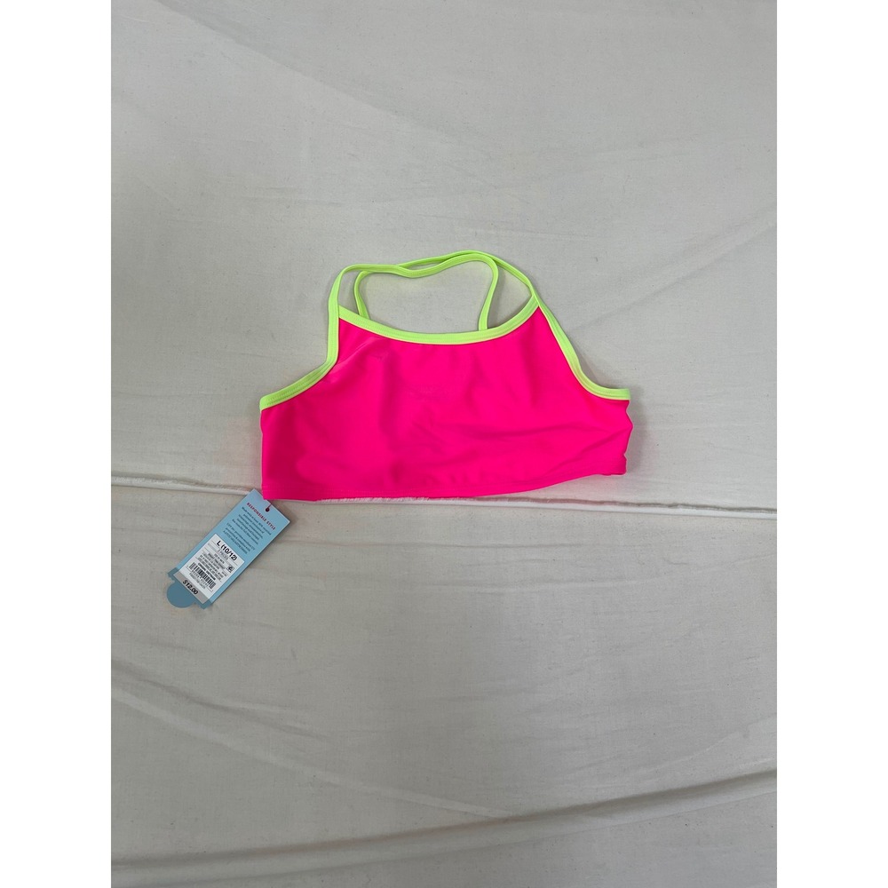 Cat‎ & Jack Girls Neon Pink Lime Green Strappy Racerback Bikini Swim Top L 10/12